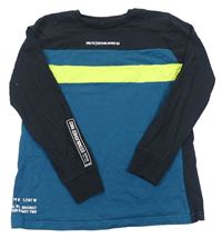 Petrolejovo-limetkovo-černé triko s nápisy a čísly Next