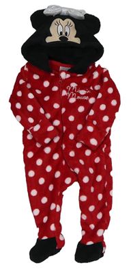 Červeno-černá puntíkatá plyšová kombinéza s kapucí - Minnie PEP&CO