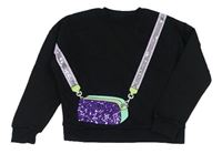 Černá oversize crop mikina s kabelkou a flitry zn. Nutmeg 