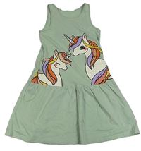 Světleolivové šaty s jednorožci H&M