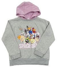 Šedá melírovaná mikina se SPACE JAM a kapucí PRIMARK