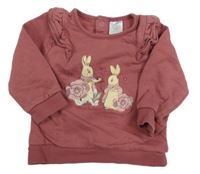 Starorůžová mikina s králíčky - Peter Rabbit a volánky zn. Tu