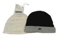 Nová - 2x - Čepice - Smetanovo/pruhovaná s nápisy DKNY, černo/šedá s logem Nike