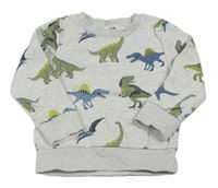 Světlešedá melírovaná mikina s dinosaury zn. C&A