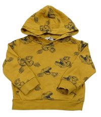 Okrová mikina s dinosaury a kapsou a kapucí H&M
