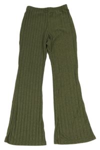 Khaki melírované žebrované flare úpletové kalhoty SHEIN