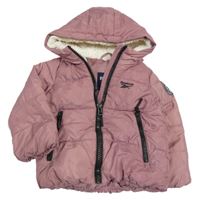 Starorůžová prošívaná šusťáková zimní bunda s logem a nášivkou a kapucí Reebok