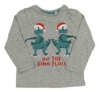 Šedé melírované triko s dinosaury s vánočním motivem C&A