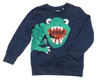 Tmavomodrá melírovaná mikina s dinosaurem s překlápěcími flitry C&A
