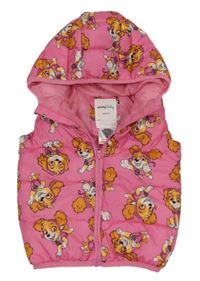 Růžová prošívaná šusťáková zateplená vesta s PAW PATROL - Skye a kapucí sinsay