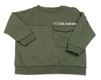 Khaki teplá mikina s nápisem a kapsou F&F