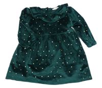 Srmaragdovo-zlaté puntíkaté plyšové šaty s volánkem PRIMARK