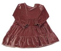 Starorůžové sametové šaty s volánky