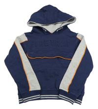 Tmavomodro-šedá mikina s 3D logem a kapsou a pruhy a kapucí Firetrap