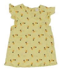 Žlutá mačkaná tunika s ananasy a volánky Topomini