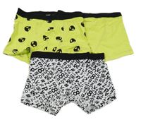 3x - Boxerky - 2x - Limetkovo/černé s ufony, bílo/černé s číslicemi CASTRO