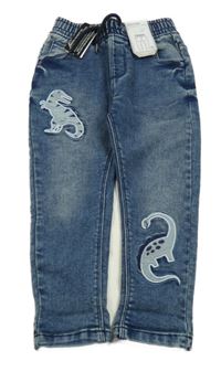 Nové - modré teplákové rifle s dinosaury St. Bernard