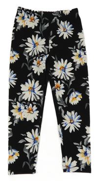 Černé žebrované legíny s kytičkami SHEIN