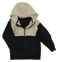 Černo-béžová propínací mikina s nápisy a míči a kapucí George