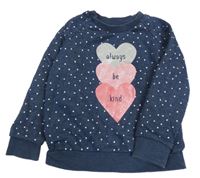Tmavomodrá melírovaná puntíkatá mikina se srdíčky s nápisy PRIMARK