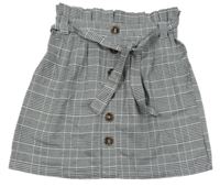 Černo-bílá kostkovaná vzorovaná paper bag sukně s páskem SHEIN