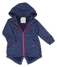 Tmavomodro-bílá puntíkatá šusťáková podzimní parka s kapucí Matalan