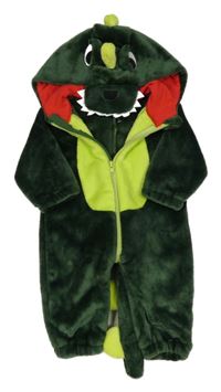 Khaki-zelená plyšová kombinéza s kapucí - dinosaurus SHEIN