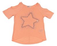 Neonově růžové tričko s hvězdičkou s flitry zn. H&M