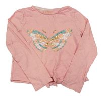 Růžové crop triko s motýlkem s flitry F&F
