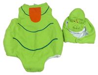 Kostým- 2set - Zelené fleecové body s jazykem + maska - příšerka