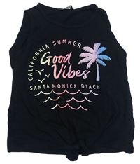 Černý crop top s palmou a nápisem Pep&Co