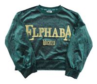 Tmavozelená třpytivá sametová crop mikina s nápisem - Wicked