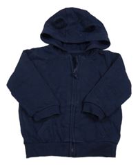 Tmavomodrá propínací mikina s kapucí s oušky George