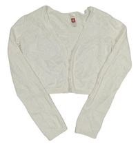 Bílý propínací crop svetr s perforovanými srdíčky C&A