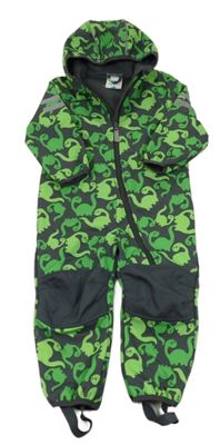 Tmavošedá softshellová kombinéza s dinosaury a kapucí Topomini