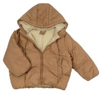 Hnědá šusťáková zimní bunda s kapucí Zara