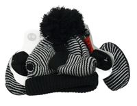 Nové - 3set - Černo-bílá pruhovaná pletená čepice s bambulí + rukavice + capáčky George