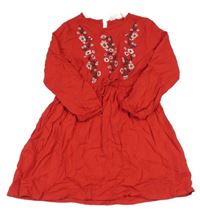 Červené lehké šaty s výšivkami květin H&M