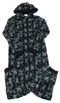 Tmavošedo-černá vzorovaná chlupatá kombinéza s kapucí C&A