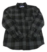 Tmavošedo-černo-bílá kostkovaná košilová bunda Jack & Jones