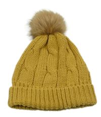 Okrová pletená čepice s bambulí Pusblu