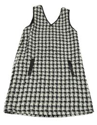 Světlešedo-černé kostkované třpytivé vlněné šaty Tu