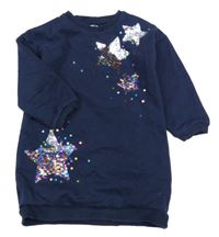 Tmavomodré teplákové šaty s hvězdami z překlápěcích flitrů F&F