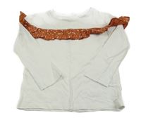 Bílé triko s volánkem s květinami Zara