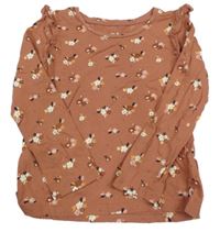 Starorůžové květované triko s volánky C&A