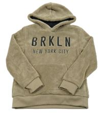 Hnědá chlupatá mikina s nápisem a kapucí Dopodopo