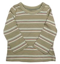 Pískovo-vínovo-khaki pruhované triko C&A