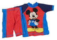 2set - Červeno-modro-tmavomodré UV tričko s Mickeym + kraťasy Disney