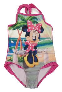 Fuchsiovo-barevné jednodílné plavky s Minnie Disney