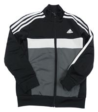 Černo-šedo-bílá sportovní propínací mikina s logem Adidas